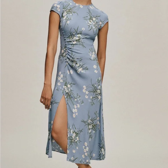 Reformation Blue Floral Frasier Midi Dress - Picture 2 of 10